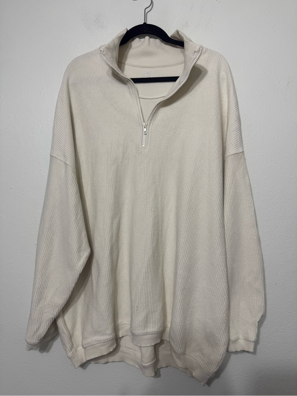 Aerie Cream Ribbed Quarter Zip Sweatshirt XL